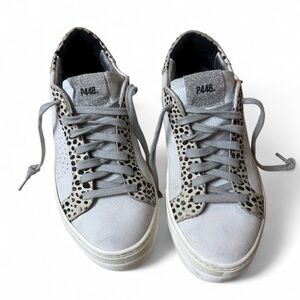 P448 Women’s Gray Low-Top Sneakers with Leopard Print Accents